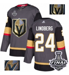 Men's Adidas Vegas Golden Knights #24 Oscar Lindberg Authentic Gray Fashion Gold 2018 Stanley Cup Final NHL Jersey