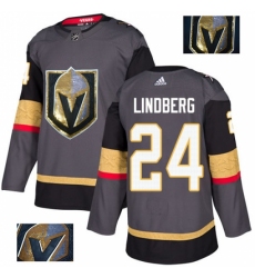 Men's Adidas Vegas Golden Knights #24 Oscar Lindberg Authentic Gray Fashion Gold NHL Jersey