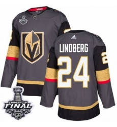 Men's Adidas Vegas Golden Knights #24 Oscar Lindberg Authentic Gray Home 2018 Stanley Cup Final NHL Jersey