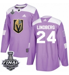 Men's Adidas Vegas Golden Knights #24 Oscar Lindberg Authentic Purple Fights Cancer Practice 2018 Stanley Cup Final NHL Jersey