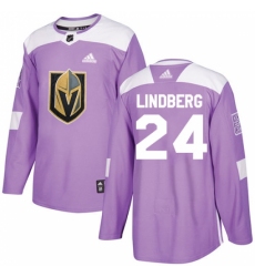 Men's Adidas Vegas Golden Knights #24 Oscar Lindberg Authentic Purple Fights Cancer Practice NHL Jersey