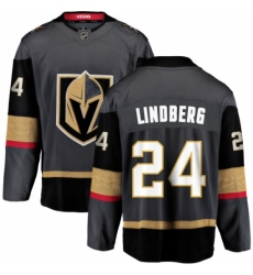 Men's Vegas Golden Knights #24 Oscar Lindberg Authentic Black Home Fanatics Branded Breakaway NHL Jersey