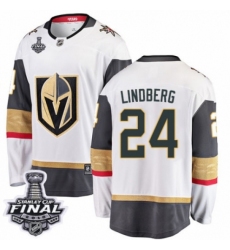 Men's Vegas Golden Knights #24 Oscar Lindberg Authentic White Away Fanatics Branded Breakaway 2018 Stanley Cup Final NHL Jersey