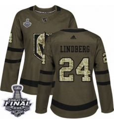 Women's Adidas Vegas Golden Knights #24 Oscar Lindberg Authentic Green Salute to Service 2018 Stanley Cup Final NHL Jersey