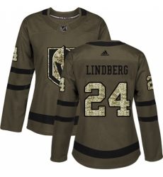 Women's Adidas Vegas Golden Knights #24 Oscar Lindberg Authentic Green Salute to Service NHL Jersey