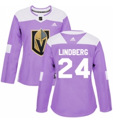 Women's Adidas Vegas Golden Knights #24 Oscar Lindberg Authentic Purple Fights Cancer Practice NHL Jersey