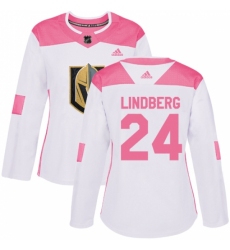 Women's Adidas Vegas Golden Knights #24 Oscar Lindberg Authentic White/Pink Fashion NHL Jersey
