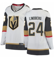 Women's Vegas Golden Knights #24 Oscar Lindberg Authentic White Away Fanatics Branded Breakaway NHL Jersey