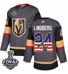 Youth Adidas Vegas Golden Knights #24 Oscar Lindberg Authentic Gray USA Flag Fashion 2018 Stanley Cup Final NHL Jersey