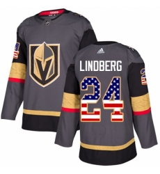 Youth Adidas Vegas Golden Knights #24 Oscar Lindberg Authentic Gray USA Flag Fashion NHL Jersey