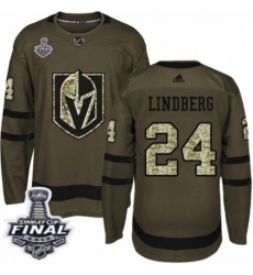 Youth Adidas Vegas Golden Knights #24 Oscar Lindberg Authentic Green Salute to Service 2018 Stanley Cup Final NHL Jersey