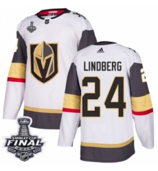 Youth Adidas Vegas Golden Knights #24 Oscar Lindberg Authentic White Away 2018 Stanley Cup Final NHL Jersey