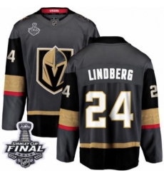 Youth Vegas Golden Knights #24 Oscar Lindberg Authentic Black Home Fanatics Branded Breakaway 2018 Stanley Cup Final NHL Jersey