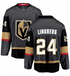 Youth Vegas Golden Knights #24 Oscar Lindberg Authentic Black Home Fanatics Branded Breakaway NHL Jersey