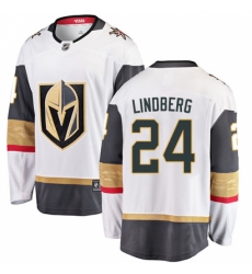 Youth Vegas Golden Knights #24 Oscar Lindberg Authentic White Away Fanatics Branded Breakaway NHL Jersey