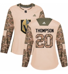 Women's Adidas Vegas Golden Knights #20 Paul Thompson Authentic Camo Veterans Day Practice NHL Jersey