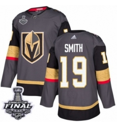 Men's Adidas Vegas Golden Knights #19 Reilly Smith Authentic Gray Home 2018 Stanley Cup Final NHL Jersey