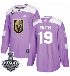 Men's Adidas Vegas Golden Knights #19 Reilly Smith Authentic Purple Fights Cancer Practice 2018 Stanley Cup Final NHL Jersey