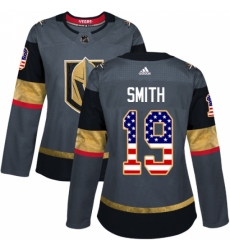 Women's Adidas Vegas Golden Knights #19 Reilly Smith Authentic Gray USA Flag Fashion NHL Jersey
