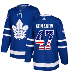 Men's Adidas Toronto Maple Leafs #47 Leo Komarov Authentic Royal Blue USA Flag Fashion NHL Jersey