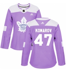Women's Adidas Toronto Maple Leafs #47 Leo Komarov Authentic Purple Fights Cancer Practice NHL Jersey