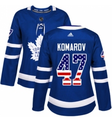 Women's Adidas Toronto Maple Leafs #47 Leo Komarov Authentic Royal Blue USA Flag Fashion NHL Jersey