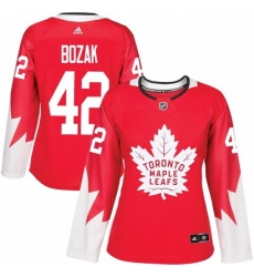 Women's Adidas Toronto Maple Leafs #42 Tyler Bozak Authentic Red Alternate NHL Jersey