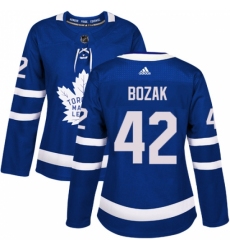 Women's Adidas Toronto Maple Leafs #42 Tyler Bozak Authentic Royal Blue Home NHL Jersey