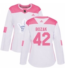 Women's Adidas Toronto Maple Leafs #42 Tyler Bozak Authentic White/Pink Fashion NHL Jersey