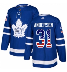 Men's Adidas Toronto Maple Leafs #31 Grant Fuhr Authentic Royal Blue USA Flag Fashion NHL Jersey