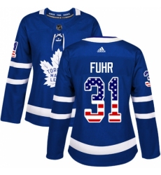 Women's Adidas Toronto Maple Leafs #31 Grant Fuhr Authentic Royal Blue USA Flag Fashion NHL Jersey