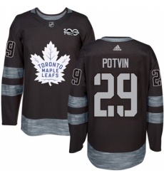 Men's Adidas Toronto Maple Leafs #29 Felix Potvin Authentic Black 1917-2017 100th Anniversary NHL Jersey