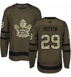 Men's Adidas Toronto Maple Leafs #29 Felix Potvin Authentic Green Salute to Service NHL Jersey