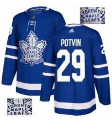 Men's Adidas Toronto Maple Leafs #29 Felix Potvin Authentic Royal Blue Fashion Gold NHL Jersey