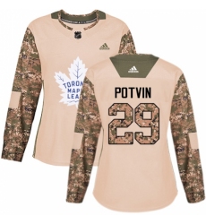 Women's Adidas Toronto Maple Leafs #29 Felix Potvin Authentic Camo Veterans Day Practice NHL Jersey