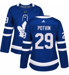 Women's Adidas Toronto Maple Leafs #29 Felix Potvin Authentic Royal Blue Home NHL Jersey