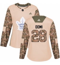 Women's Adidas Toronto Maple Leafs #28 Tie Domi Authentic Camo Veterans Day Practice NHL Jersey
