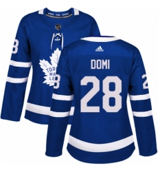 Women's Adidas Toronto Maple Leafs #28 Tie Domi Authentic Royal Blue Home NHL Jersey
