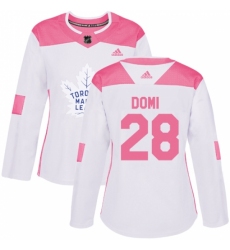 Women's Adidas Toronto Maple Leafs #28 Tie Domi Authentic White/Pink Fashion NHL Jersey