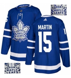 Men's Adidas Toronto Maple Leafs #15 Matt Martin Authentic Royal Blue Fashion Gold NHL Jersey