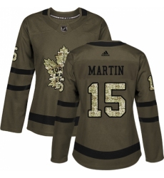 Women's Adidas Toronto Maple Leafs #15 Matt Martin Authentic Green Salute to Service NHL Jersey