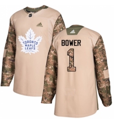 Men's Adidas Toronto Maple Leafs #1 Johnny Bower Authentic Camo Veterans Day Practice NHL Jersey