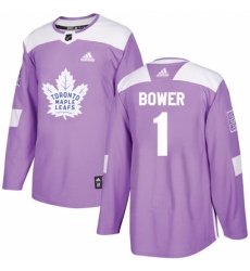 Men's Adidas Toronto Maple Leafs #1 Johnny Bower Authentic Purple Fights Cancer Practice NHL Jersey