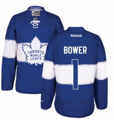 Men's Reebok Toronto Maple Leafs #1 Johnny Bower Authentic Royal Blue 2017 Centennial Classic NHL Jersey