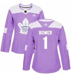 Women's Adidas Toronto Maple Leafs #1 Johnny Bower Authentic Purple Fights Cancer Practice NHL Jersey