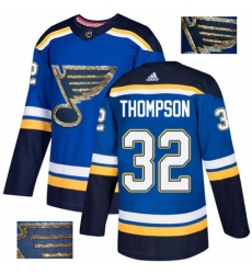 Men's Adidas St. Louis Blues #32 Tage Thompson Authentic Royal Blue Fashion Gold NHL Jersey