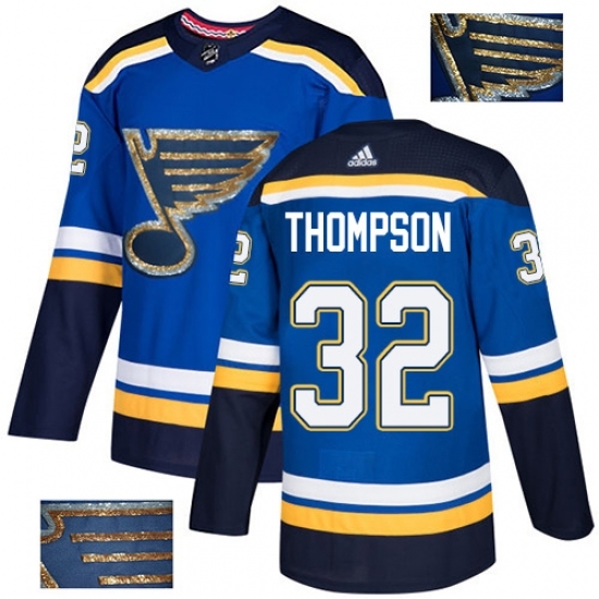 Men's Adidas St. Louis Blues #32 Tage Thompson Authentic Royal Blue Fashion Gold NHL Jersey Men's Adidas St. Louis Blues #32 Tage Thompson Authentic Royal Blue Fashion Gold NHL Jersey