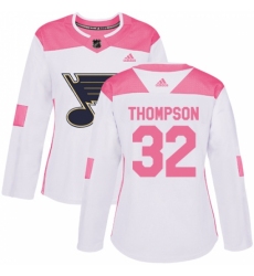 Women's Adidas St. Louis Blues #32 Tage Thompson Authentic White/Pink Fashion NHL Jersey