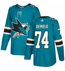 Men's Adidas San Jose Sharks #74 Dylan DeMelo Authentic Teal Green Home NHL Jersey