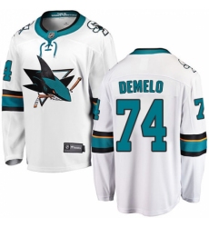 Men's San Jose Sharks #74 Dylan DeMelo Fanatics Branded White Away Breakaway NHL Jersey